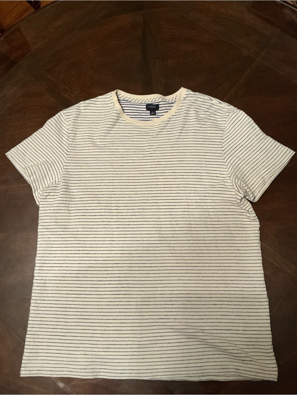 J. Crew Cream Tee with Thin Navy Stripes